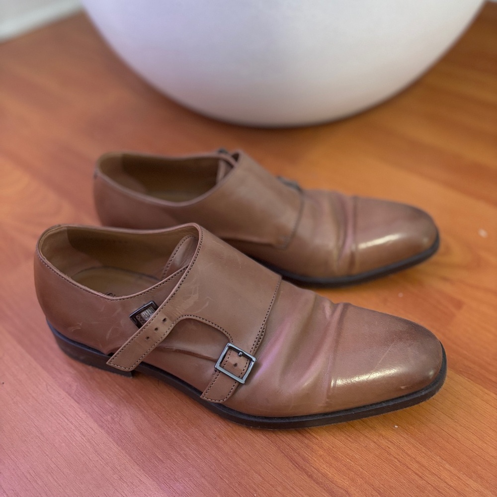 Hugo Boss Brown Leather Monk Strap Loafers